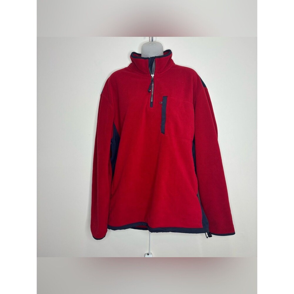 Nautica Red Fleece Half Zip Navy Trim pullover jacket size XL Casual outdoors